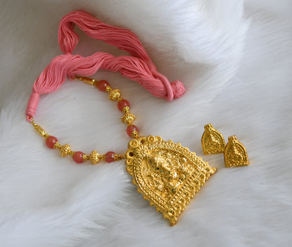 Gold tone handmade baby pink Ganesha necklace set dj-03562