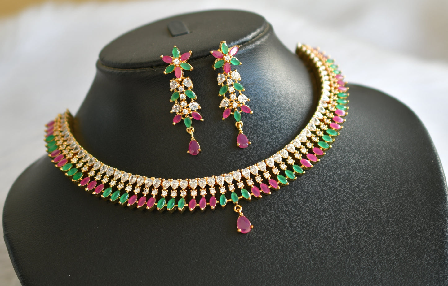 Gold tone cz ruby-green necklace set dj-28605