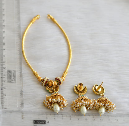 Antique gold tone pearl cluster necklace set dj-41040