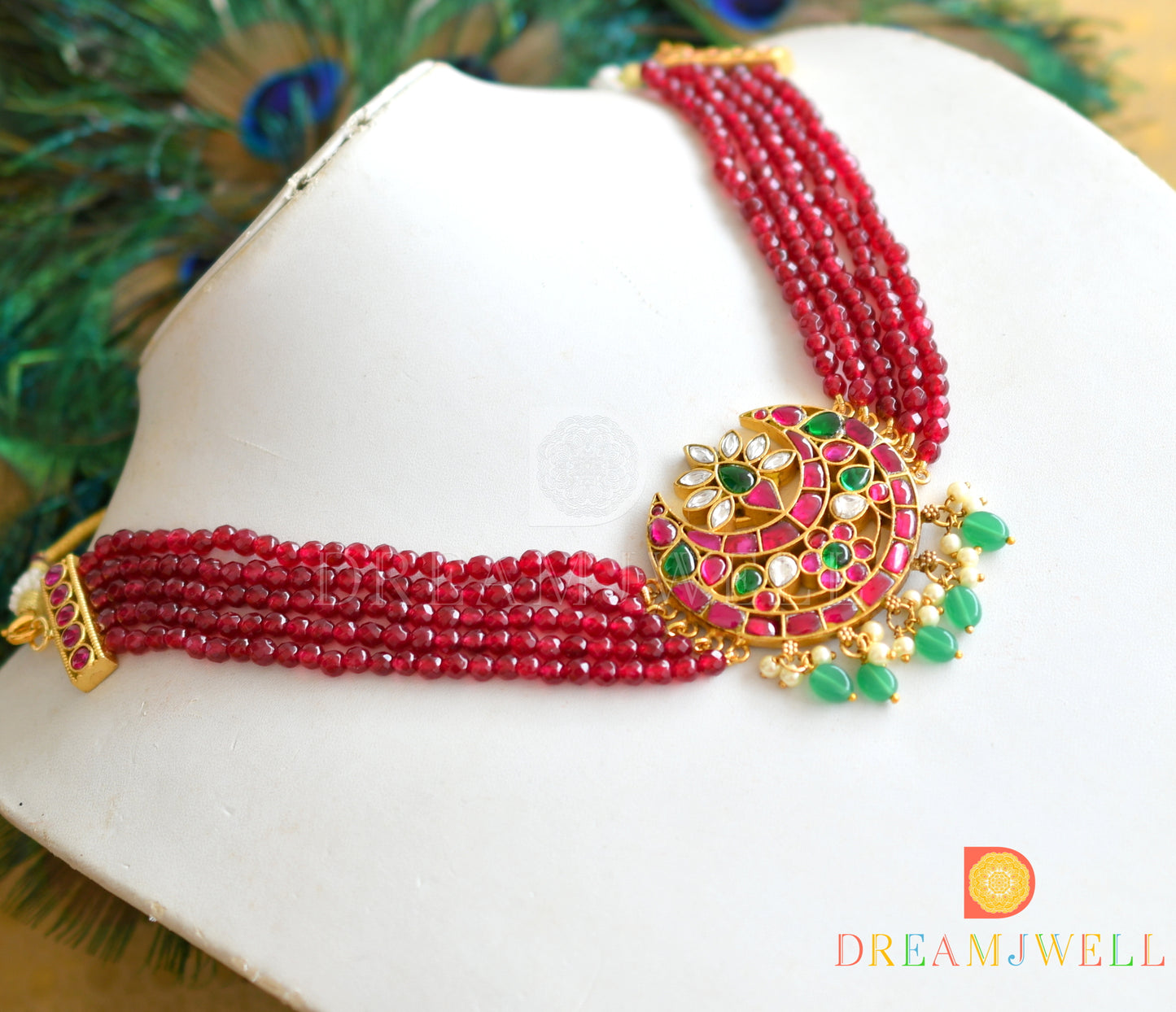 Antique gold look alike kundan jadau moon choker necklace dj-36320