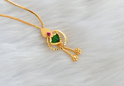 Gold tone pink-green palakka Kerala style pendant with chain dj-39417