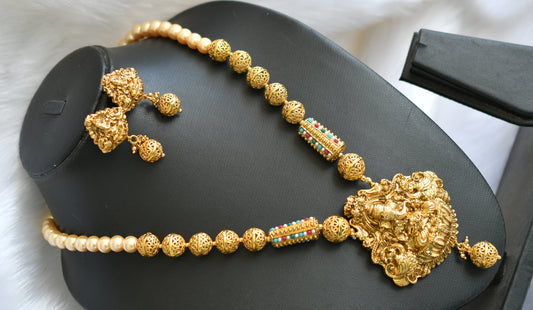 Antique gold tone multicolor pearl Ganesha necklace set dj-05669