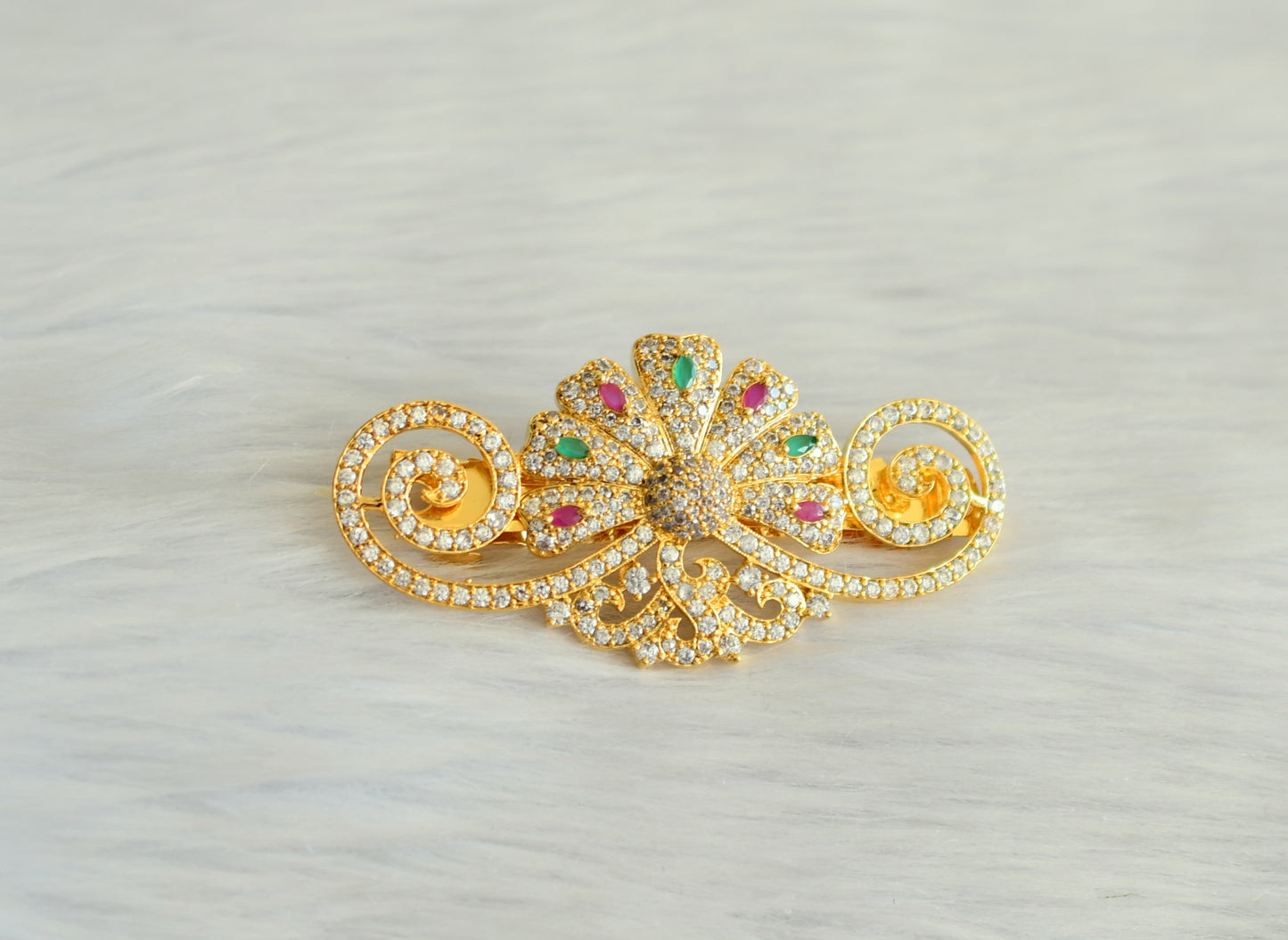 Gold tone cz ruby-emerald flower hair clip dj-19111