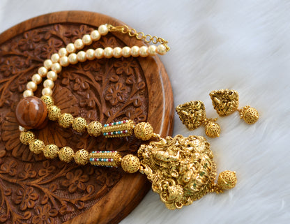 Antique gold tone multicolor pearl Ganesha necklace set dj-05669