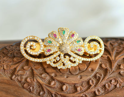 Gold tone cz ruby-emerald flower hair clip dj-19111