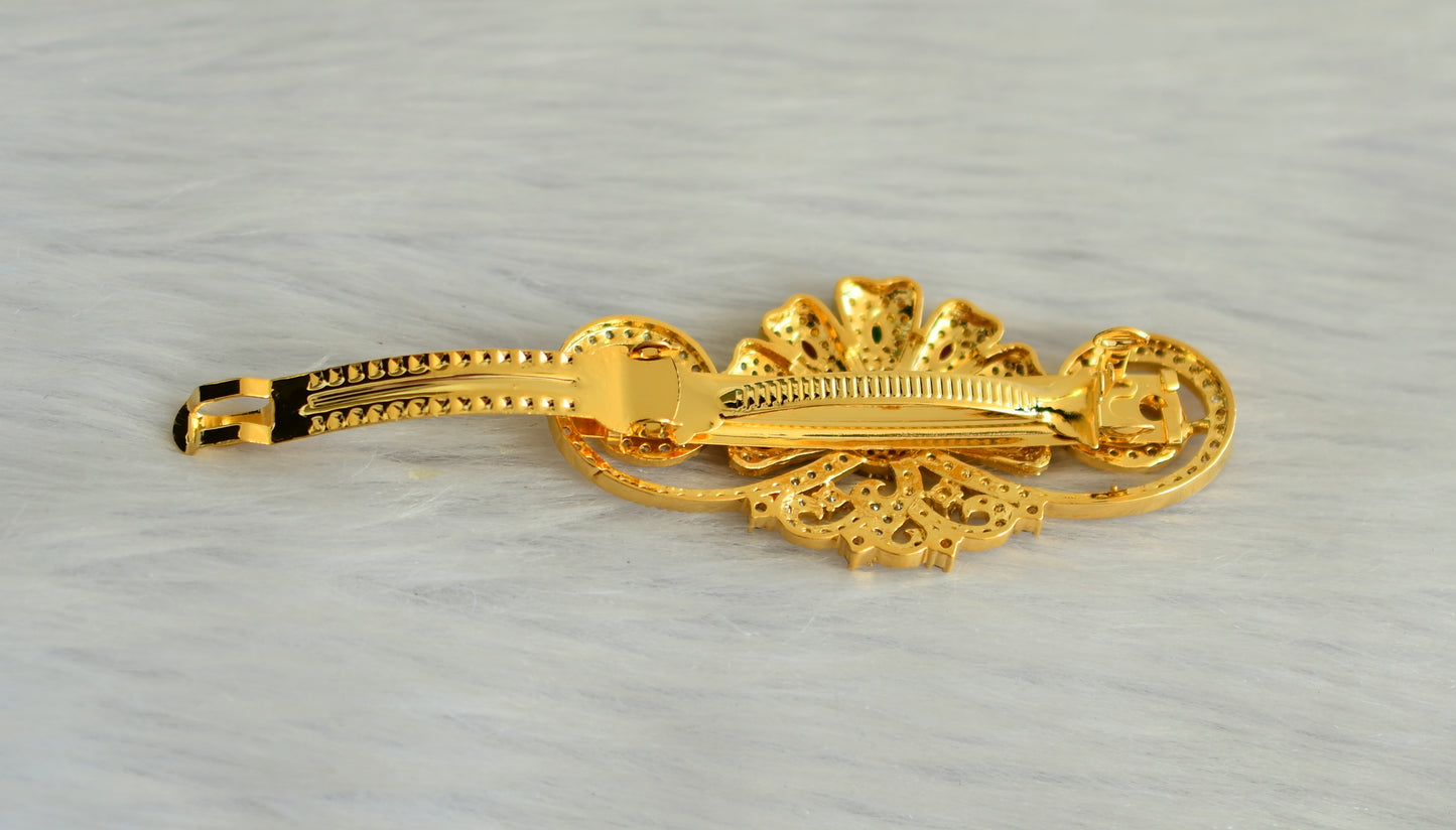 Gold tone cz ruby-emerald flower hair clip dj-19111