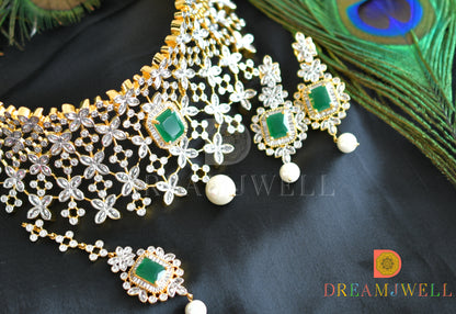 Two tone emerald choker necklace set dj-14382