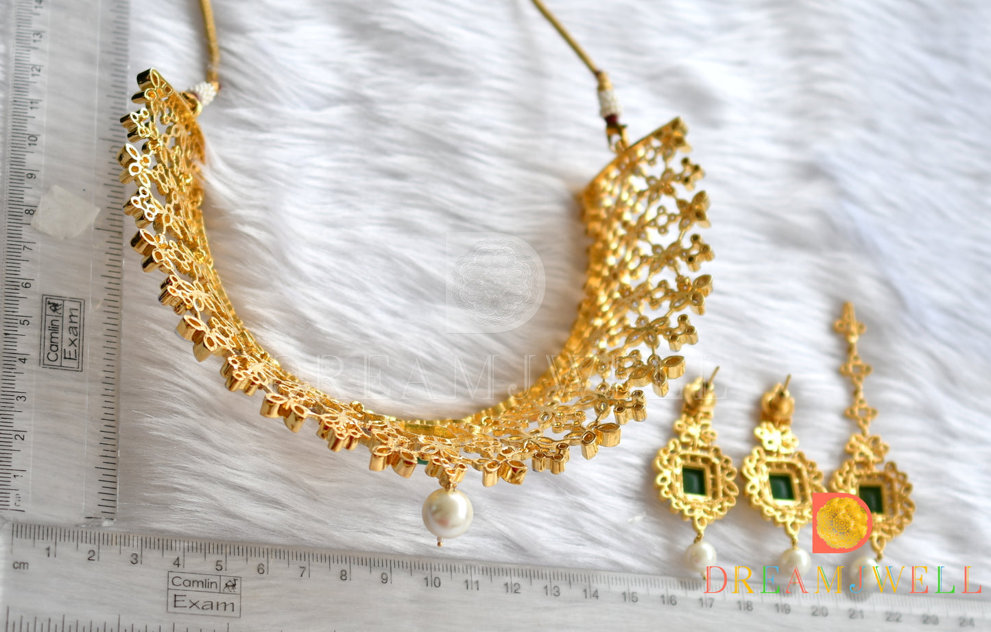 Two tone emerald choker necklace set dj-14382