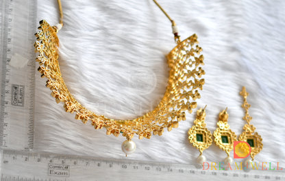 Two tone emerald choker necklace set dj-14382