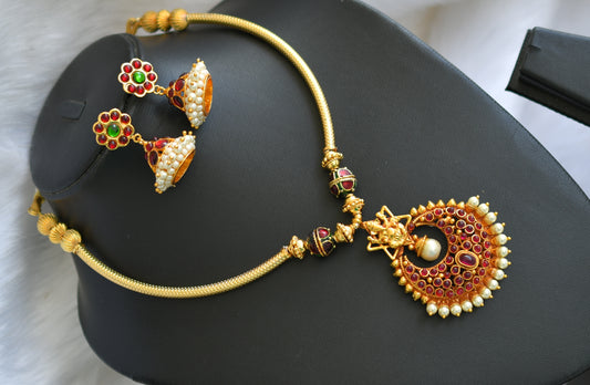 Antique gold tone handmade kemp pearl Ganesha necklace dj-04004