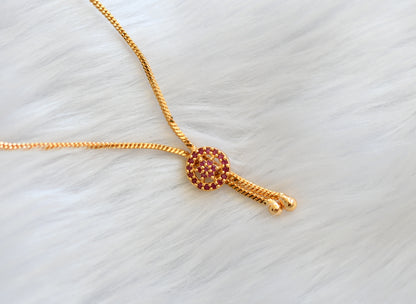 Gold tone ruby round small pendant with chain dj-39419