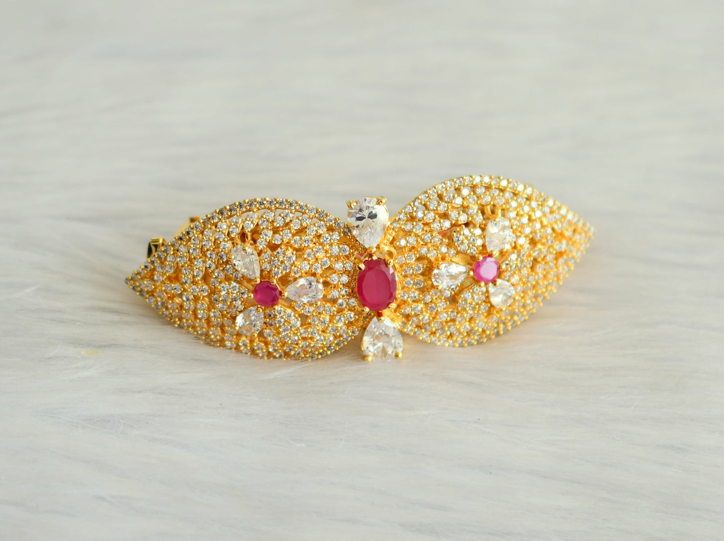 Gold tone cz ruby-white hair clip dj-19109