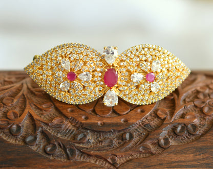 Gold tone cz ruby-white hair clip dj-19109