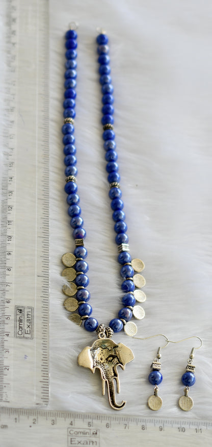 Silver tone blue beaded Ganesha necklace set dj-11423