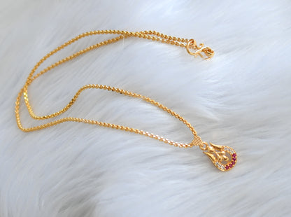 Gold tone white-ruby stone pendant with chain dj-39423