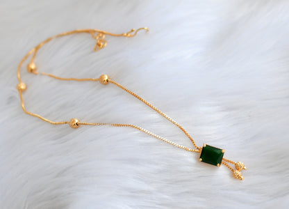 Gold tone green block stone pendant with chain dj-39426