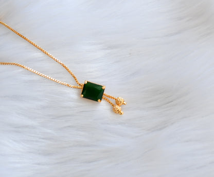 Gold tone green block stone pendant with chain dj-39426