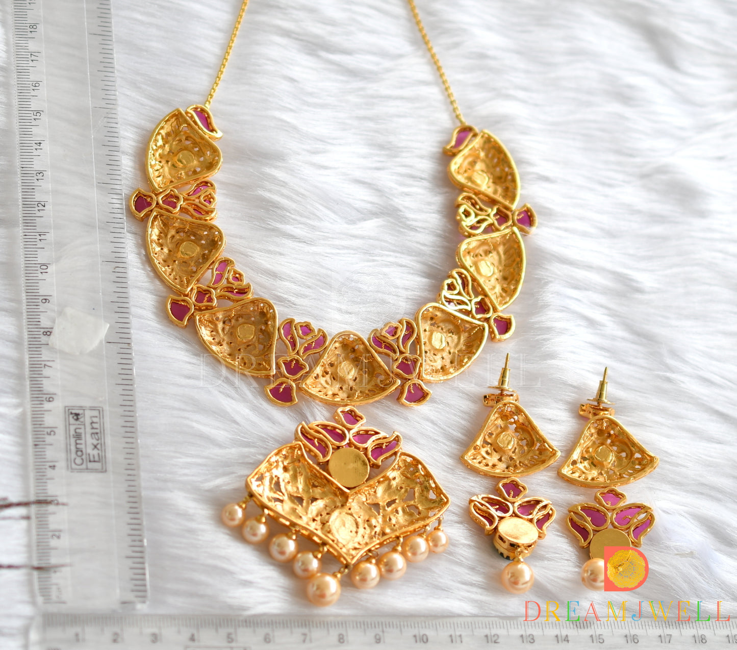 Gold replica real uncut ruby-emerald necklace set dj-07915