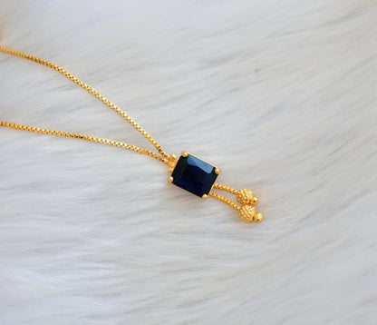 Gold tone blue block stone pendant with chain dj-39427