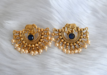 Antique gold pearl Elephant round blue stone necklace set dj-38699