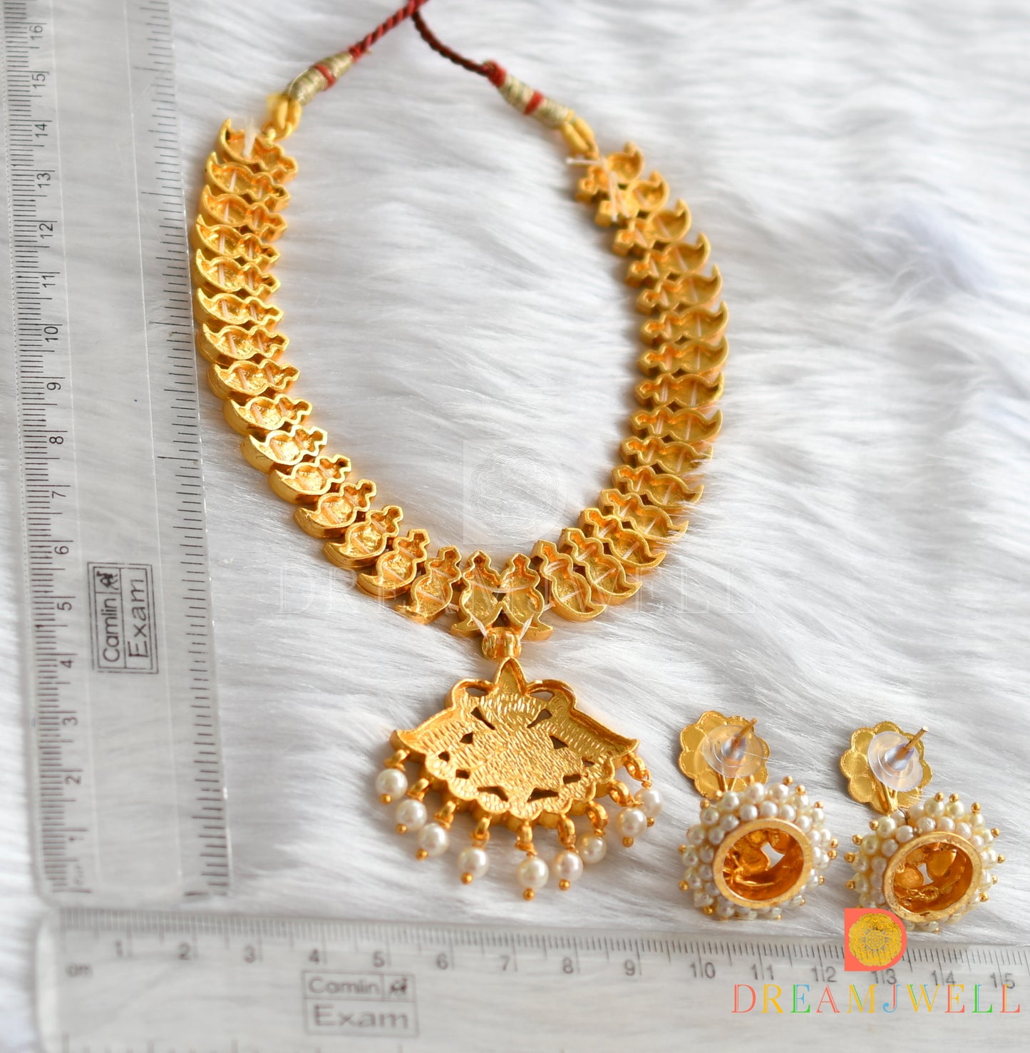 Gold tone green mango temple necklace set dj-10601