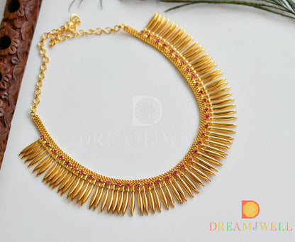 Gold tone pink stone mulla mottu Kerala style necklace dj-37045