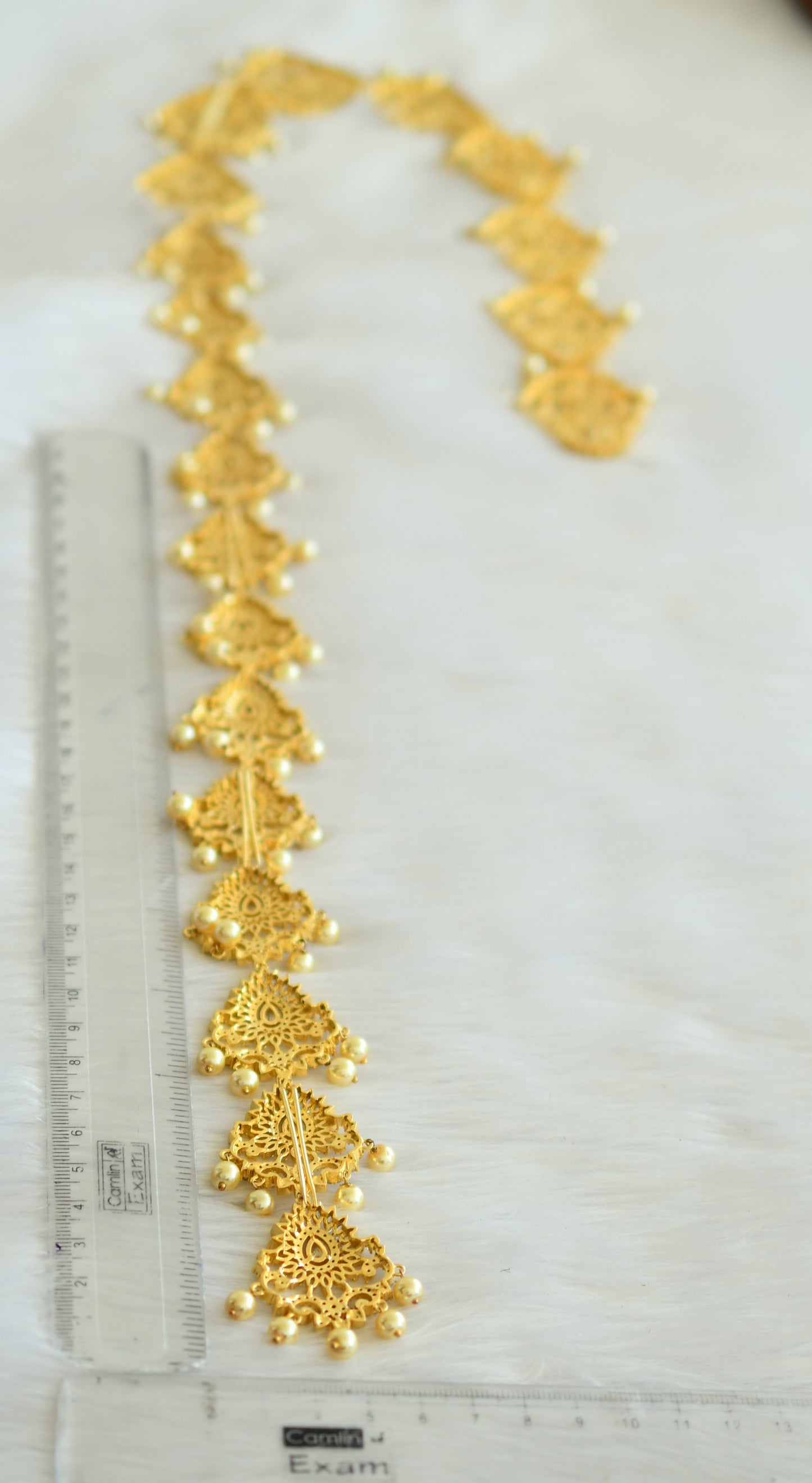 Gold tone cz white pearl long hair jewel (jada billa) dj-21701