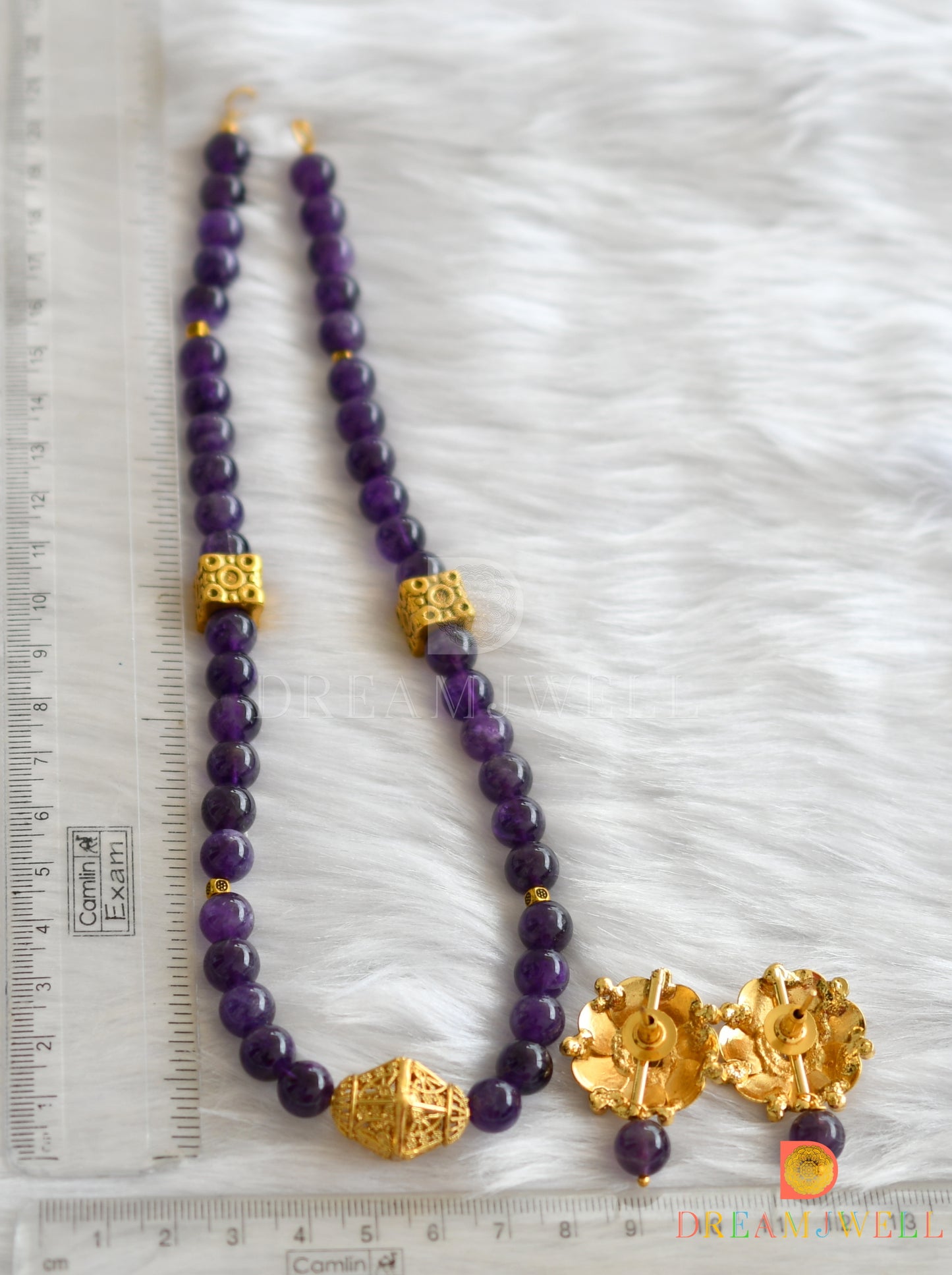 Antique purple beaded necklace with matching coin earrings dj-37865