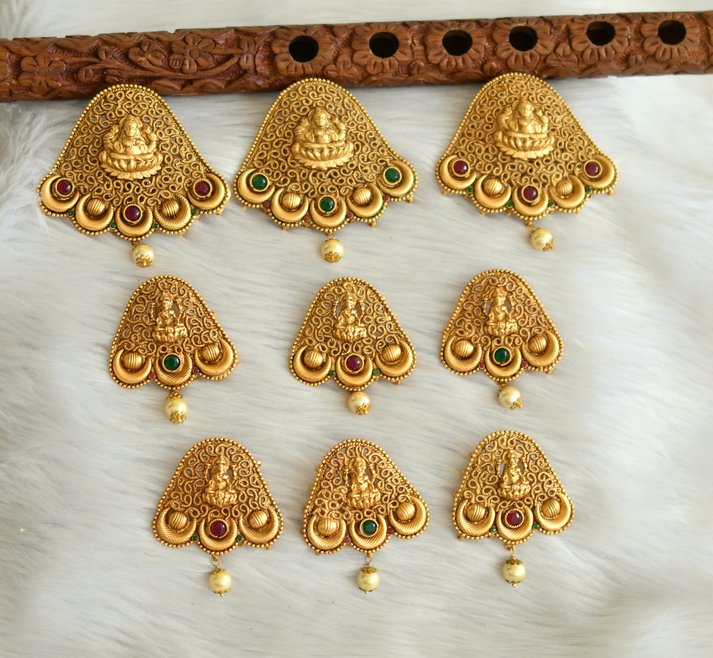 Matte finish ruby-emerald set of 9 pcs lakshmi hair jewel(jada billa) dj-21592