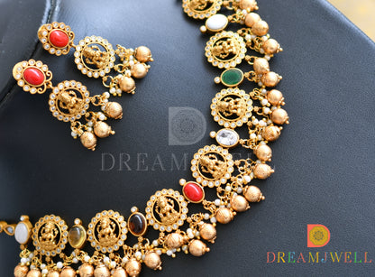 Matte finish navarathna lakshmi designer necklace set dj-34477