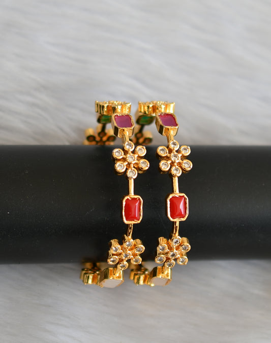 Gold tone cz Navarathna flower bangles(2.6) dj-33219