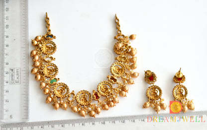 Matte finish navarathna lakshmi designer necklace set dj-34477