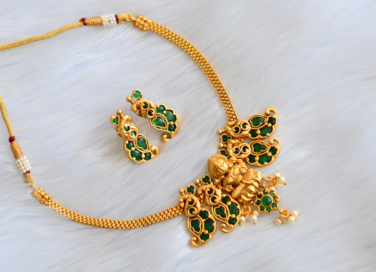 Matte finish real kemp green lakshmi necklace set dj-30993