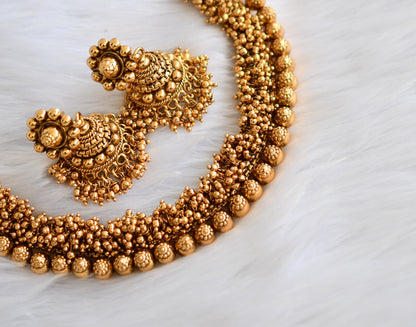 Antique gold cluster necklace set dj-33999