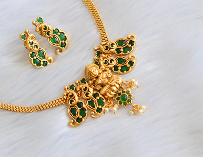 Matte finish real kemp green lakshmi necklace set dj-30993