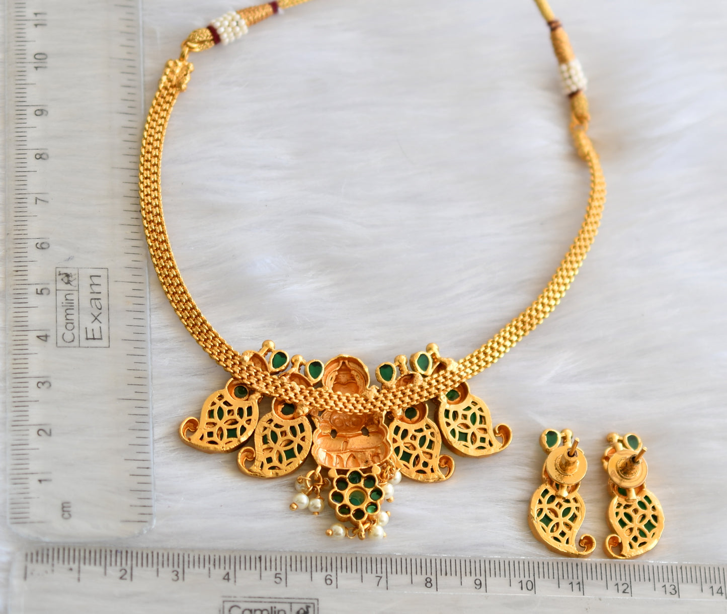 Matte finish real kemp green lakshmi necklace set dj-30993