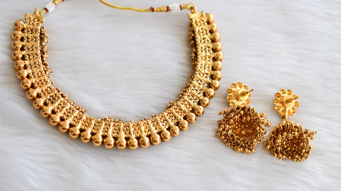 Antique gold cluster necklace set dj-33999
