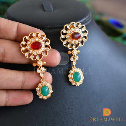 Gold Tone Cz Navarathna Designer Necklace Set dj-32764