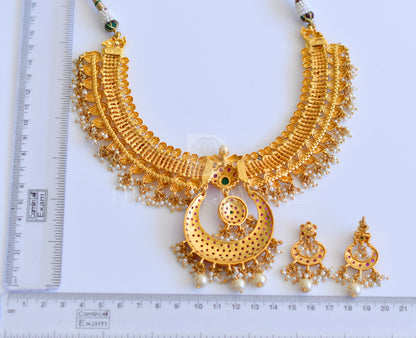 Gold tone ruby-emerald mango bali necklace set dj-10642