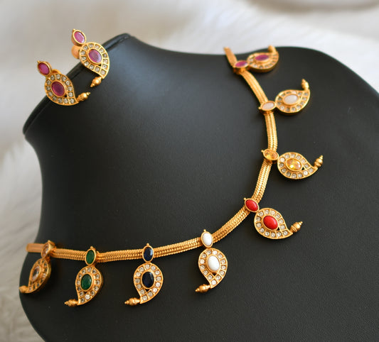 Matte finish cz navarathna Mango necklace set dj-33193