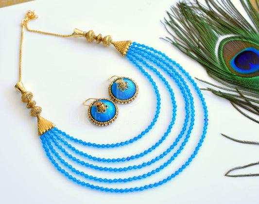 Antique blue bead multilayer necklace set dj-10684