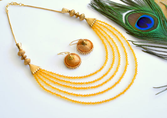 Antique yellow bead multilayer necklace set dj-10683