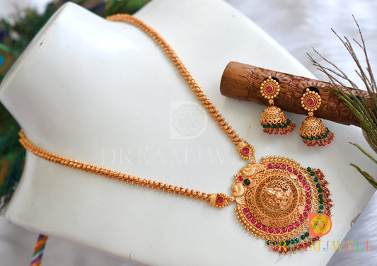Gheru finish Lakshmi-peacock kemp-green necklace set dj-37837