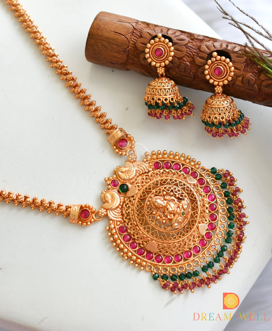 Gheru finish Lakshmi-peacock kemp-green necklace set dj-37837