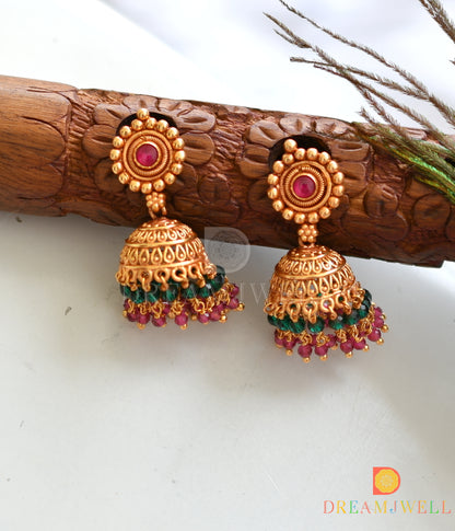 Gheru finish Lakshmi-peacock kemp-green necklace set dj-37837