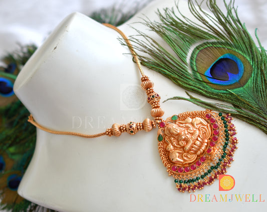 Gheru finish Lakshmi-Elephant kemp-green necklace dj-37833