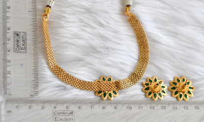 Antique gold tone green-gold stone flower choker necklace set dj-38713