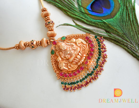 Gheru finish Lakshmi-Elephant kemp-green necklace dj-37833