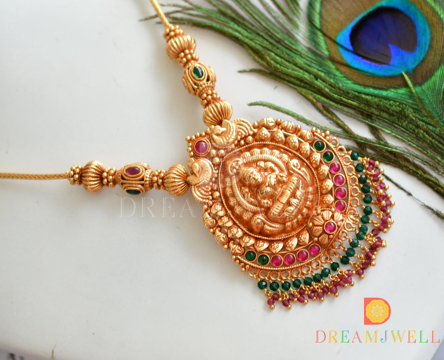 Gheru finish kemp-green Lakshmi necklace dj-37834