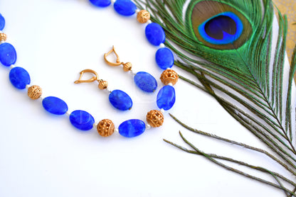 Matte finish blue bead designer handmade necklace set dj-10603